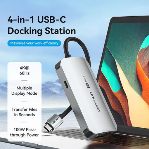 Εικόνα της Docking Station Vention 4-in-1 USB-C PD 4K 60Hz 100W 0.15m Gray TQAHB