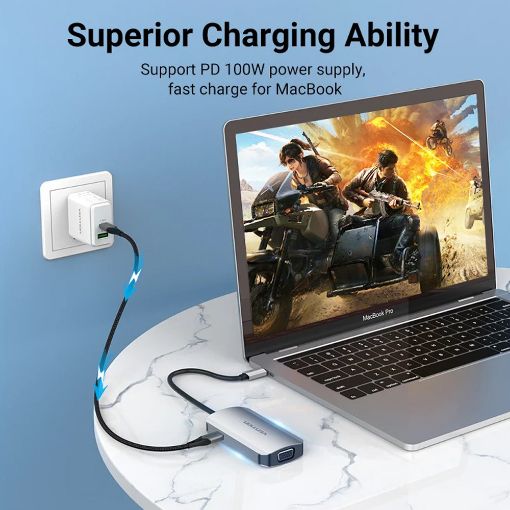 Εικόνα της Docking Station Vention 4-in-1 USB-C PD 4K 30Hz 100W 0.15m Gray TOAHB