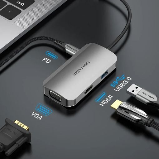 Εικόνα της Docking Station Vention 4-in-1 USB-C PD 4K 30Hz 100W 0.15m Gray TOAHB
