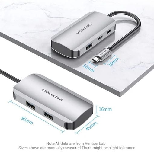 Εικόνα της USB Hub Vention 5-in-1 3x USB-A & 2x USB-C PD 100W 0.15m Gray TNDHB