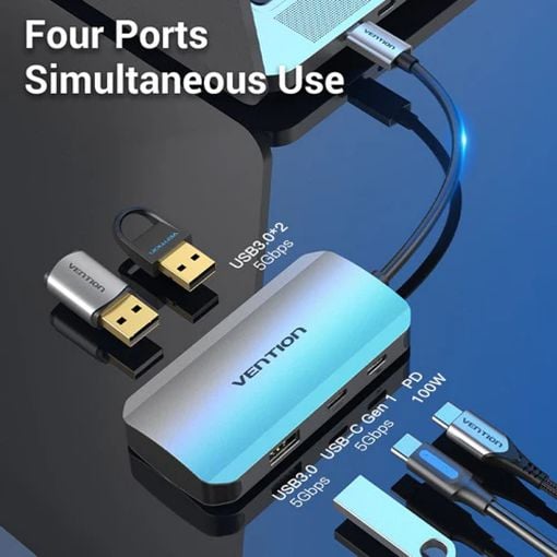 Εικόνα της USB Hub Vention 5-in-1 3x USB-A & 2x USB-C PD 100W 0.15m Gray TNDHB