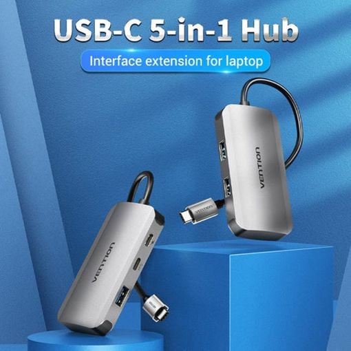 Εικόνα της USB Hub Vention 5-in-1 3x USB-A & 2x USB-C PD 100W 0.15m Gray TNDHB