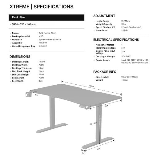 Εικόνα της Gaming Desk Anda Seat Xtreme με Ρυθμιζόμενο Ύψος 140 x 75 x 117 cm Black AD-D-DD1-1400-07-B
