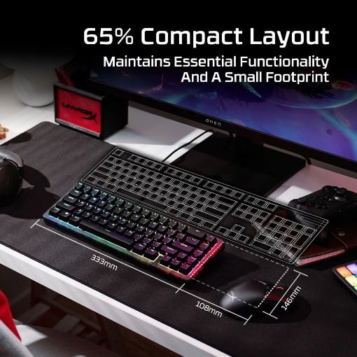 Εικόνα της Πληκτρολόγιο HyperX Origins 2 65% RGB Hot-Swappable Linear Red Switches (US) Black B4QS3AA