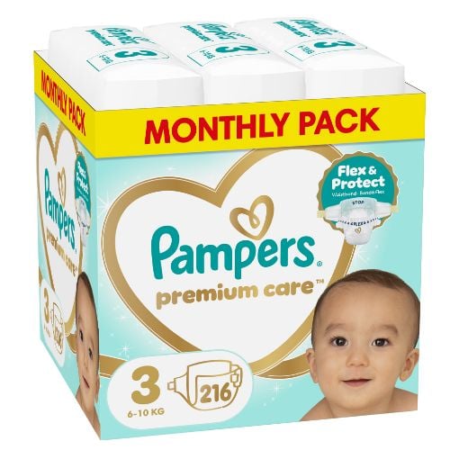 Εικόνα της Πάνες με Αυτοκόλλητο Pampers Premium Care No.3 (6-10kg) Monthly Pack 216τμχ