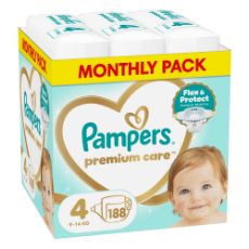 Εικόνα της Πάνες με Αυτοκόλλητο Pampers Premium Care No.4 (9-14kg) Monthly Pack 188τμχ