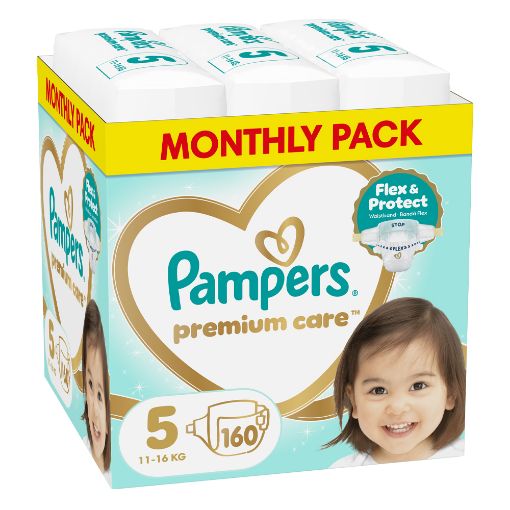 Εικόνα της Πάνες με Αυτοκόλλητο Pampers Premium Care No.5 (11-16kg) Monthly Pack 160τμχ