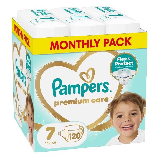 Εικόνα της Πάνες με Αυτοκόλλητο Pampers Premium Care No.7 (15kg+) Monthly Pack 120τμχ