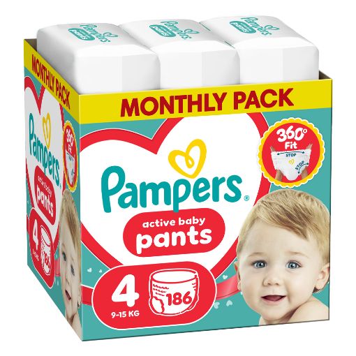 Εικόνα της Πάνες Βρακάκι Pampers Pants No.4 (9-15kg) Monthly Pack 186τμχ