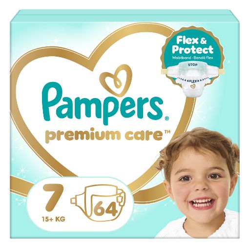 Εικόνα της Πάνες με Αυτοκόλλητο Pampers Premium Care No.7 (15kg+) 64τμχ