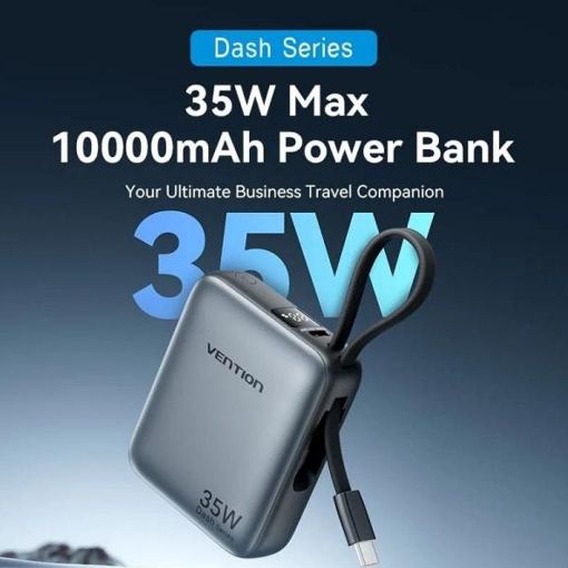 Εικόνα της Power Bank Vention 10000mAh USB-C & Built In USB-C/Lightning Cables 35W Gray FHFH0