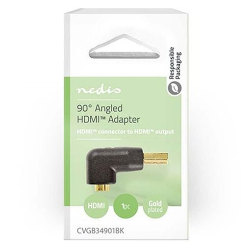 Εικόνα της Adapter Nedis HDMI Male to HDMI Female 90° Angled 4K 30Hz Gold-Plated Black CVGB34901BK