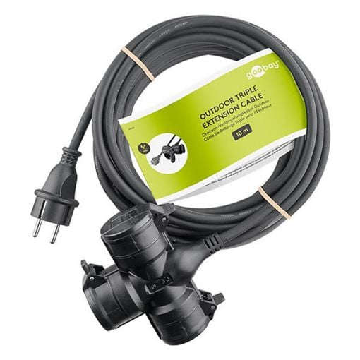 Εικόνα της Καλώδιο Προέκτασης Goobay 3x1.5mm² με 3x Type F IP44 10m Black 65438