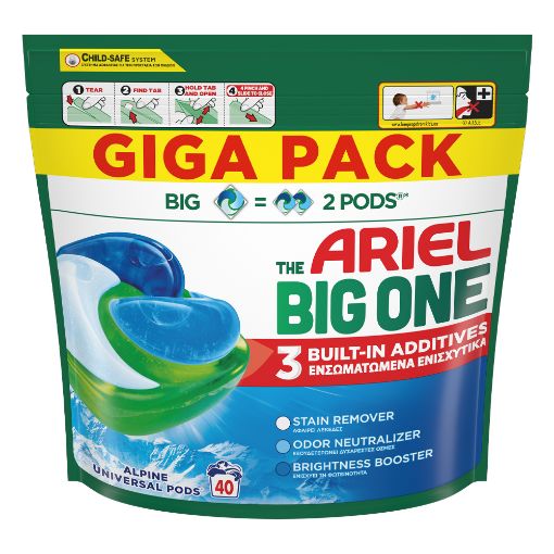 Εικόνα της Κάψουλες Πλυντηρίου Ρούχων Ariel All-in-1 Pods Big One Alpine 40τμχ