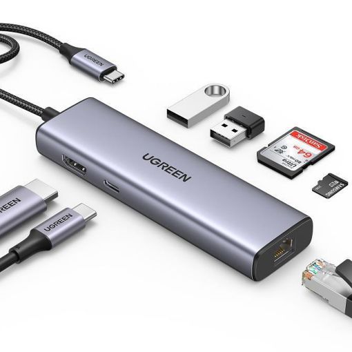 Εικόνα της Docking Station Ugreen CM512 7in1 USB-C 4K 60Hz 100W Gray 60515