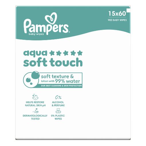 Εικόνα της Μωρομάντηλα Pampers Aqua Soft Touch 15x60τμχ