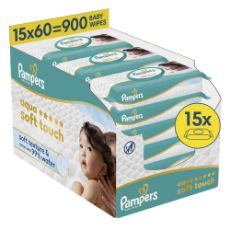 Εικόνα της Μωρομάντηλα Pampers Aqua Soft Touch 15x60τμχ