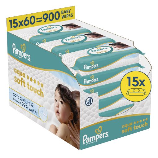 Εικόνα της Μωρομάντηλα Pampers Aqua Soft Touch 15x60τμχ