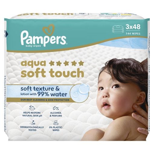 Εικόνα της Μωρομάντηλα Pampers Aqua Soft Touch 3x48τμχ