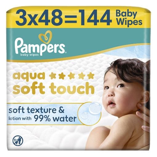 Εικόνα της Μωρομάντηλα Pampers Aqua Soft Touch 3x48τμχ
