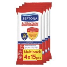 Εικόνα της Αντισηπτικά Υγρά Μαντηλάκια Septona Antibacterial με 75% Οινόπνευμα 4x15τμχ