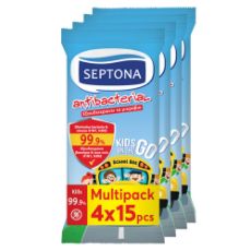 Εικόνα της Αντισηπτικά Υγρά Μαντηλάκια Septona Antibacterial Kids On The Go 4x15τμχ