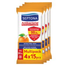 Εικόνα της Αντισηπτικά Υγρά Μαντηλάκια Septona Antibacterial με Άρωμα Ανθός Πορτοκαλιού 4x15τμχ