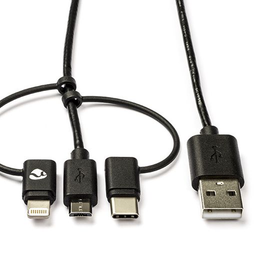 Εικόνα της Καλώδιο Nedis USB-A Male to USB-C / Micro-USB / Lightning 100W 1m Black CCGL60620BK10