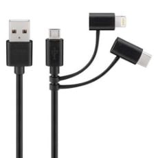 Εικόνα της Καλώδιο Nedis USB-A Male to USB-C / Micro-USB / Lightning 100W 1m Black CCGL60620BK10