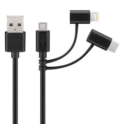 Εικόνα της Καλώδιο Nedis USB-A Male to USB-C / Micro-USB / Lightning 100W 1m Black CCGL60620BK10