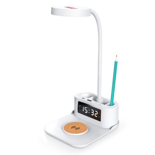 Εικόνα της Φωτιστικό Γραφείου Akai ACRW-3000 με USB-A / USB-C & Ασύρματη Φόρτιση Qi White