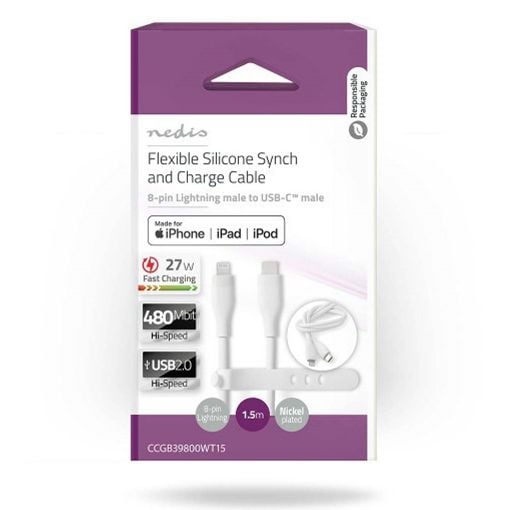 Εικόνα της Καλώδιο Nedis USB-C Male to Lightning Male Silicone 1.5m White CCGB39800WT15