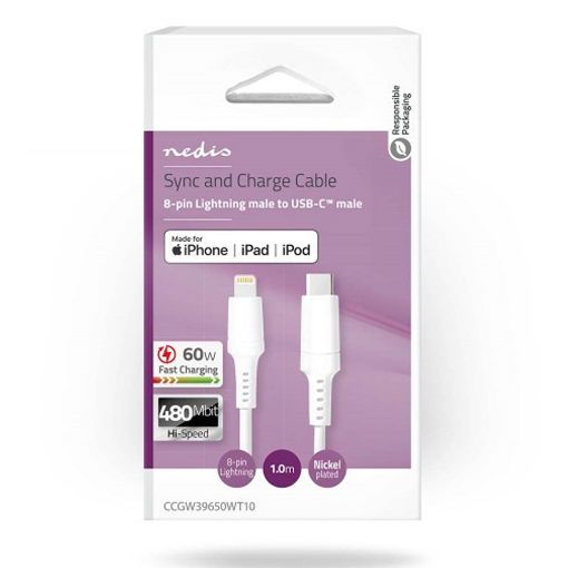 Εικόνα της Καλώδιο Nedis USB-C Male to Lightning Male 1m White CCGL39650WT10
