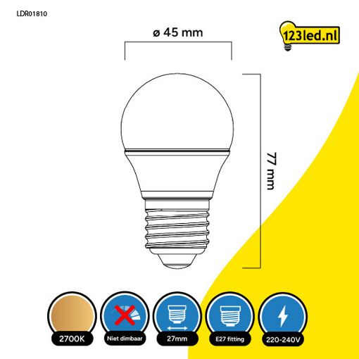 Εικόνα της Λάμπα LED 123LED E27 G45 2700K 806lm 6.5W Warm White