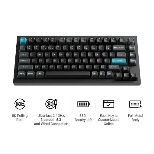 Εικόνα της Πληκτρολόγιο Keychron Q1 Ultra 8K 75% RGB Wireless Hot Swappable POM Red Switches (US) Black Q1U-M1