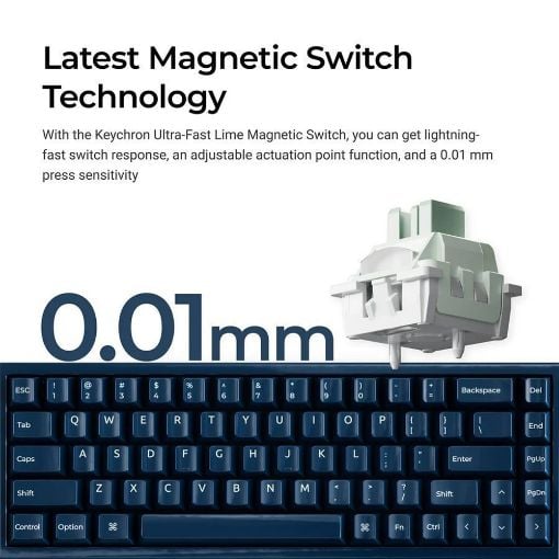 Εικόνα της Πληκτρολόγιο Keychron Q16 HE 8K Fully Assembled 65% RGB Hot Swappable Lime Magnetic Switches (US) Navy Blue Q16HW-J1