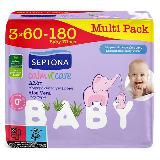 Εικόνα της Μωρομάντηλα Septona Calm n' Care Αλόη 3x60τμχ
