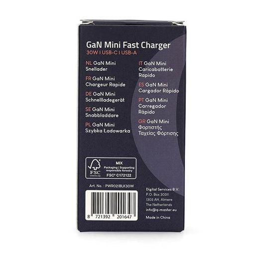 Εικόνα της Φορτιστής Q-Master GaN Mini USB-C & USB-A 30W Black PWR021BLK30W