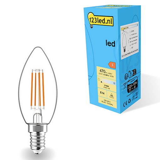 Εικόνα της Λάμπα LED 123LED E14 Candle Filament 2700K 470lm 4.5W Warm White