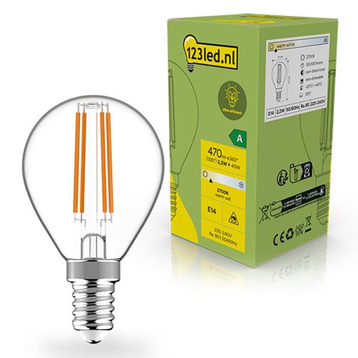 Εικόνα της Λάμπα LED 123LED Ultra Efficient E14 G45 Filament 2700K 470lm 2.2W Warm White