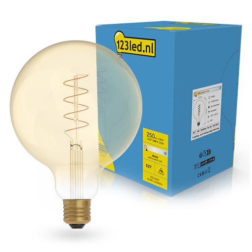 Εικόνα της Λάμπα LED 123LED E27 G125 Dimmable Filament 1800K 250lm 4W Gold Extra Warm White