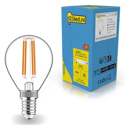Εικόνα της Λάμπα LED 123LED E14 G45 Filament 2700K 470lm 4.5W Warm White