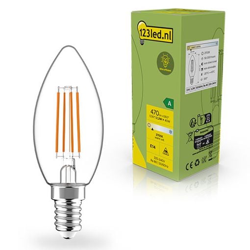 Εικόνα της Λάμπα LED 123LED Ultra Efficient E14 Candle Filament 2700K 470lm 2.2W Warm White