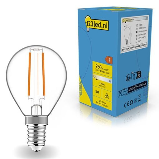 Εικόνα της Λάμπα LED 123LED E14 G45 Filament 2700K 250lm 2.5W Warm White