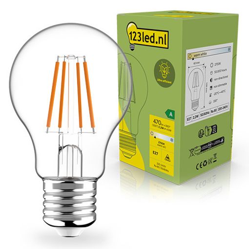 Εικόνα της Λάμπα LED 123LED Ultra Efficient E27 A60 Filament 2700K 470lm 2.2W Warm White