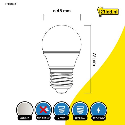 Εικόνα της Λάμπα LED 123LED E27 G45 4000K 806lm 6.5W Neutral White