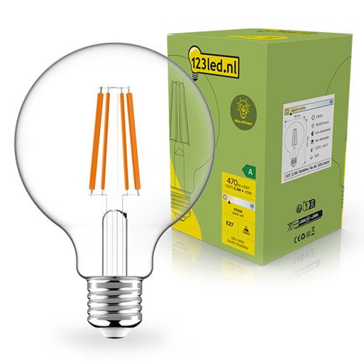 Εικόνα της Λάμπα LED 123LED Ultra Efficient E27 G95 Filament 2700K 470lm 2.2W Warm White