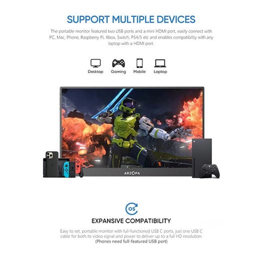 Εικόνα της Φορητή Οθόνη Arzopa A1T 15.6" IPS Full HD Black