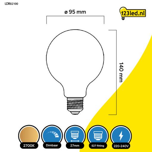 Εικόνα της Λάμπα LED 123LED E27 G95 Dimmable 2700K 806lm 7W Warm White