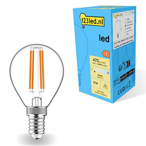 Εικόνα της Λάμπα LED 123LED E14 G45 Dimmable Filament 2700K 470lm 4.5W Warm White